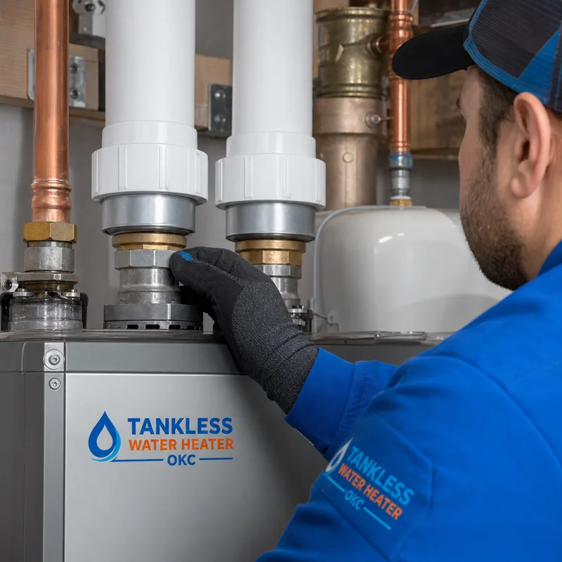 Approved tankless water heater venting connections with correct fittings and sealed joints